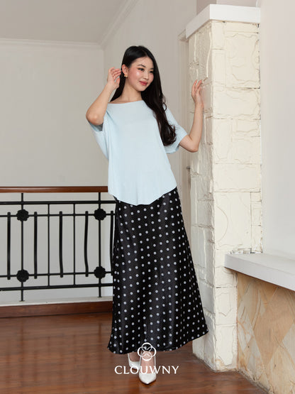 Polka Silk Flare Skirt - Black
