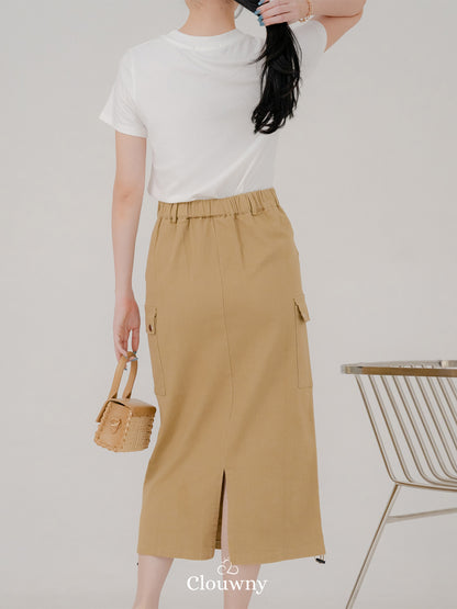 Dex Cargo Denim Skirt - Khaki