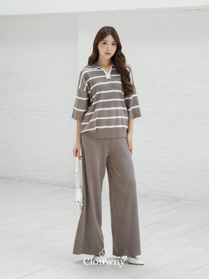 Set Garis-Garis Natasya - Krem