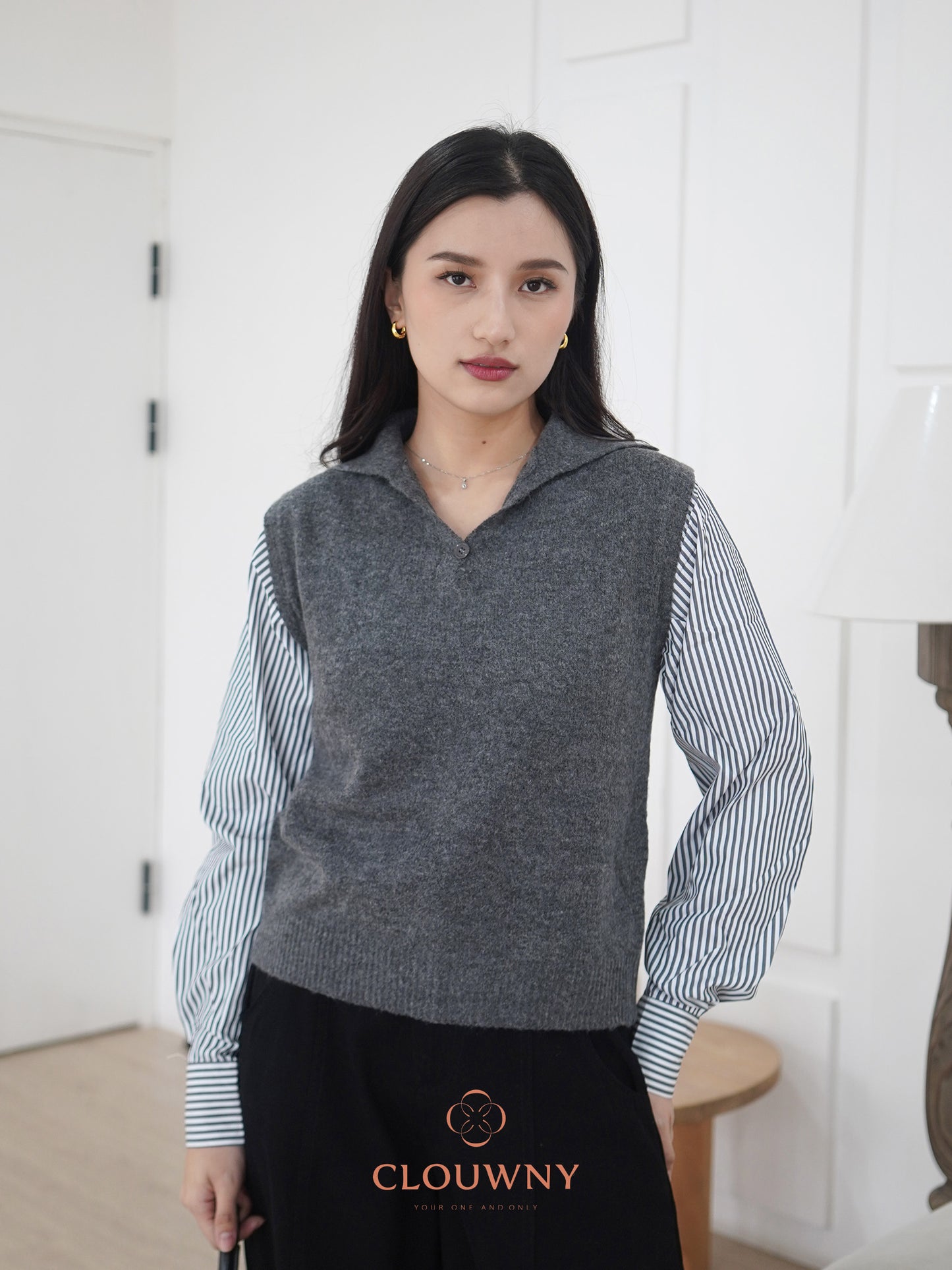 Enji Combi Stripes Top - Grey