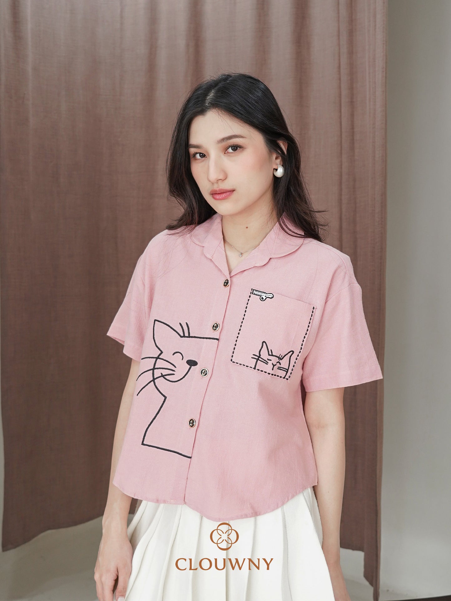Catty Button Cotton Shirt - Pink