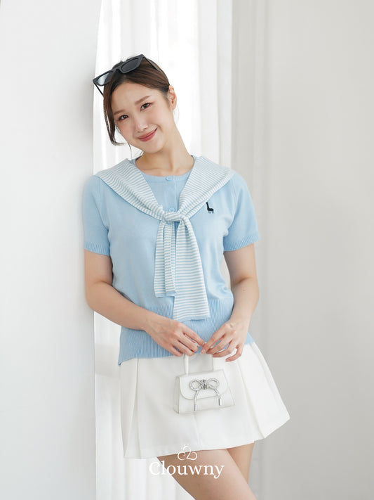 Yama Scarf Knit Top - Blue