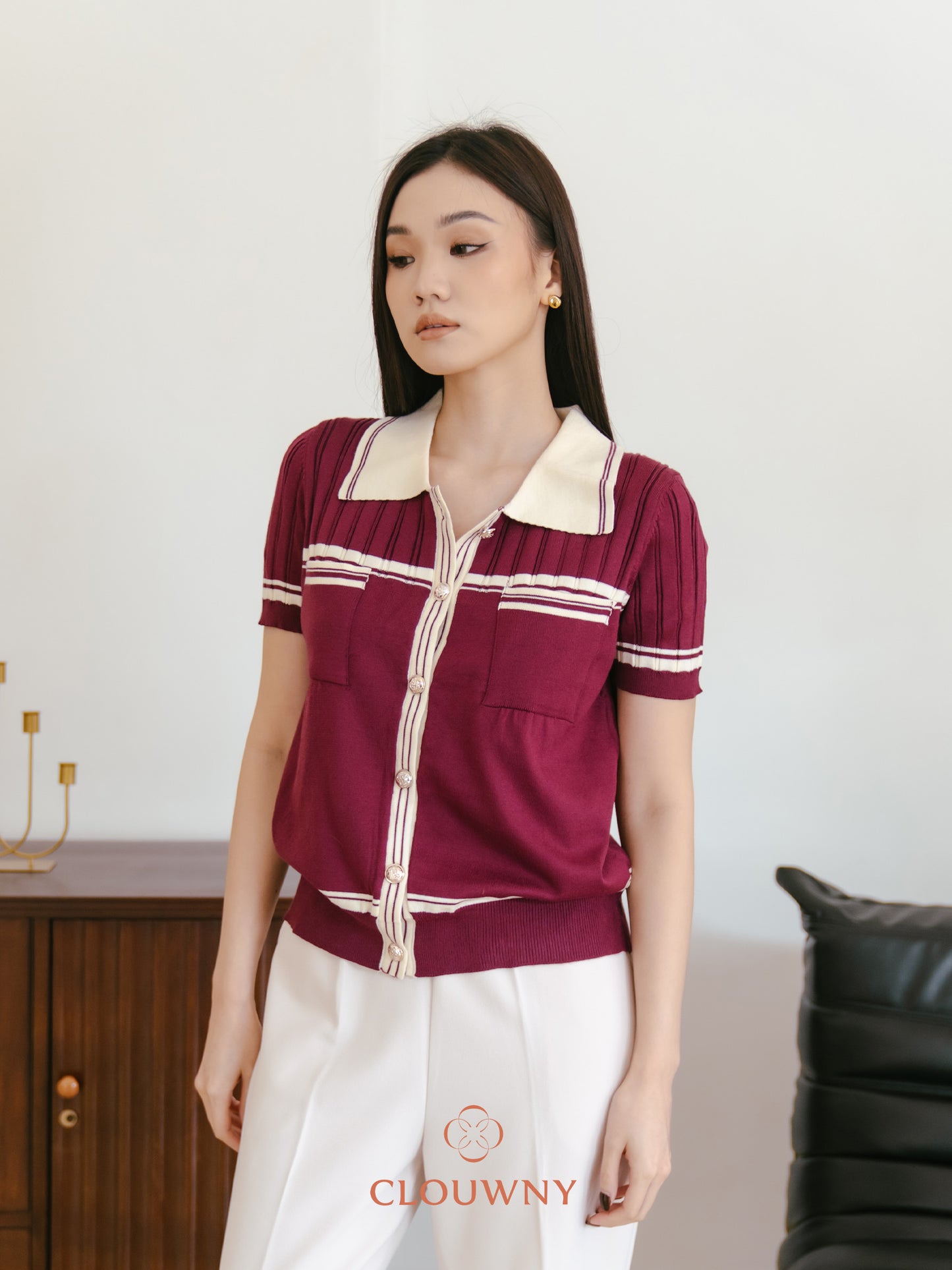 Pegi List Button Knit Top - Magenta