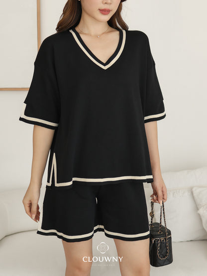 Gale Vneck Knit Set - Black