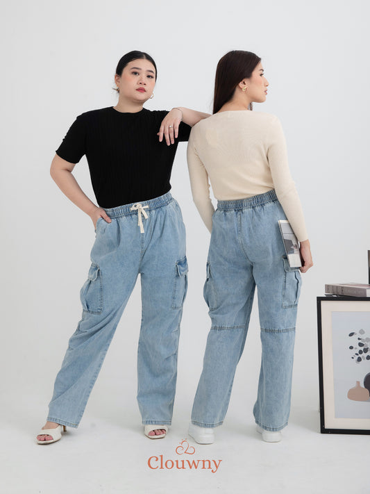 Joy Cargo Denim Pants - Light Blue