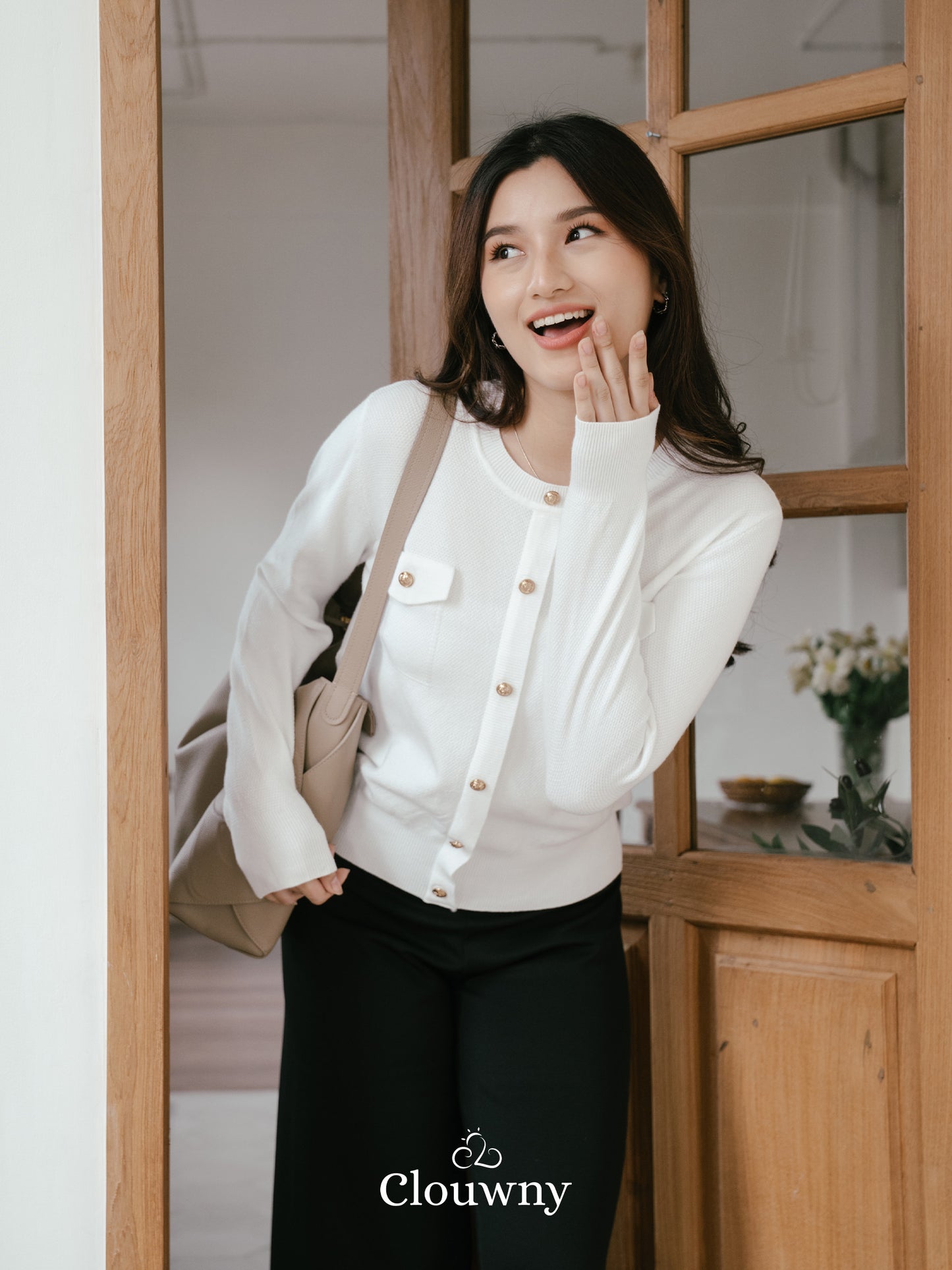 Pomp Button Top - White