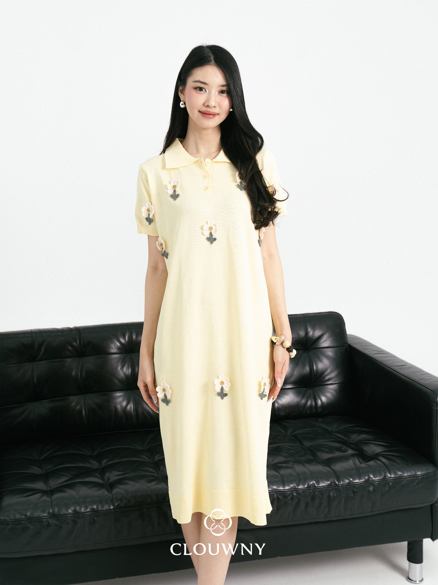 Anetha Flower Knit Dress - Yellow