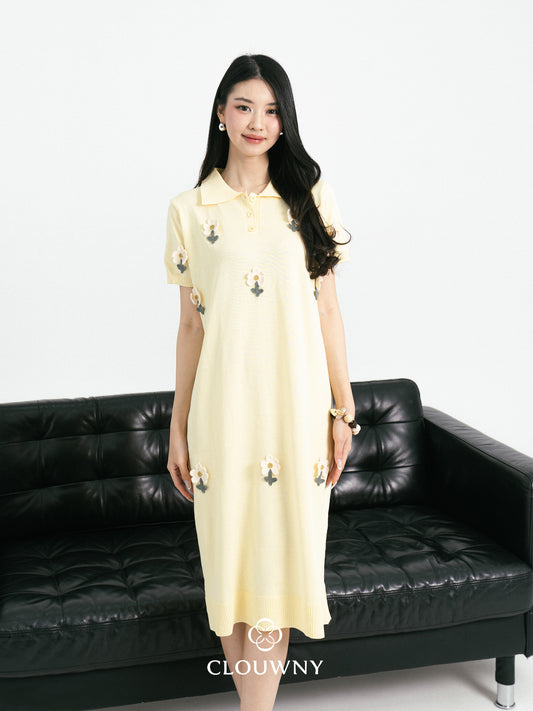 Anetha Flower Knit Dress - Yellow