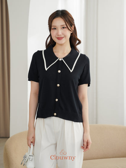 Prisca Collar Knit Top - Black