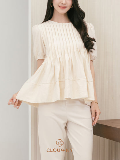 Elysia Pleated Top - Cream