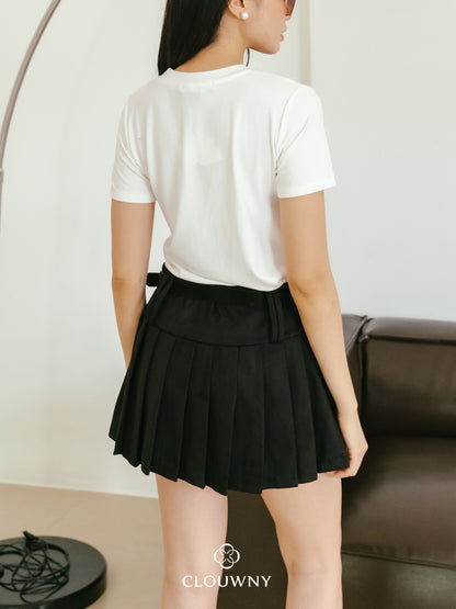Ponny Pleated Suede Skort - Black