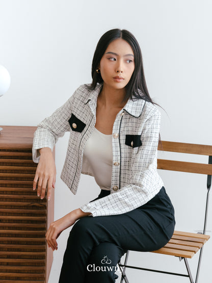 Nira Long Tweed Blazer - Putih