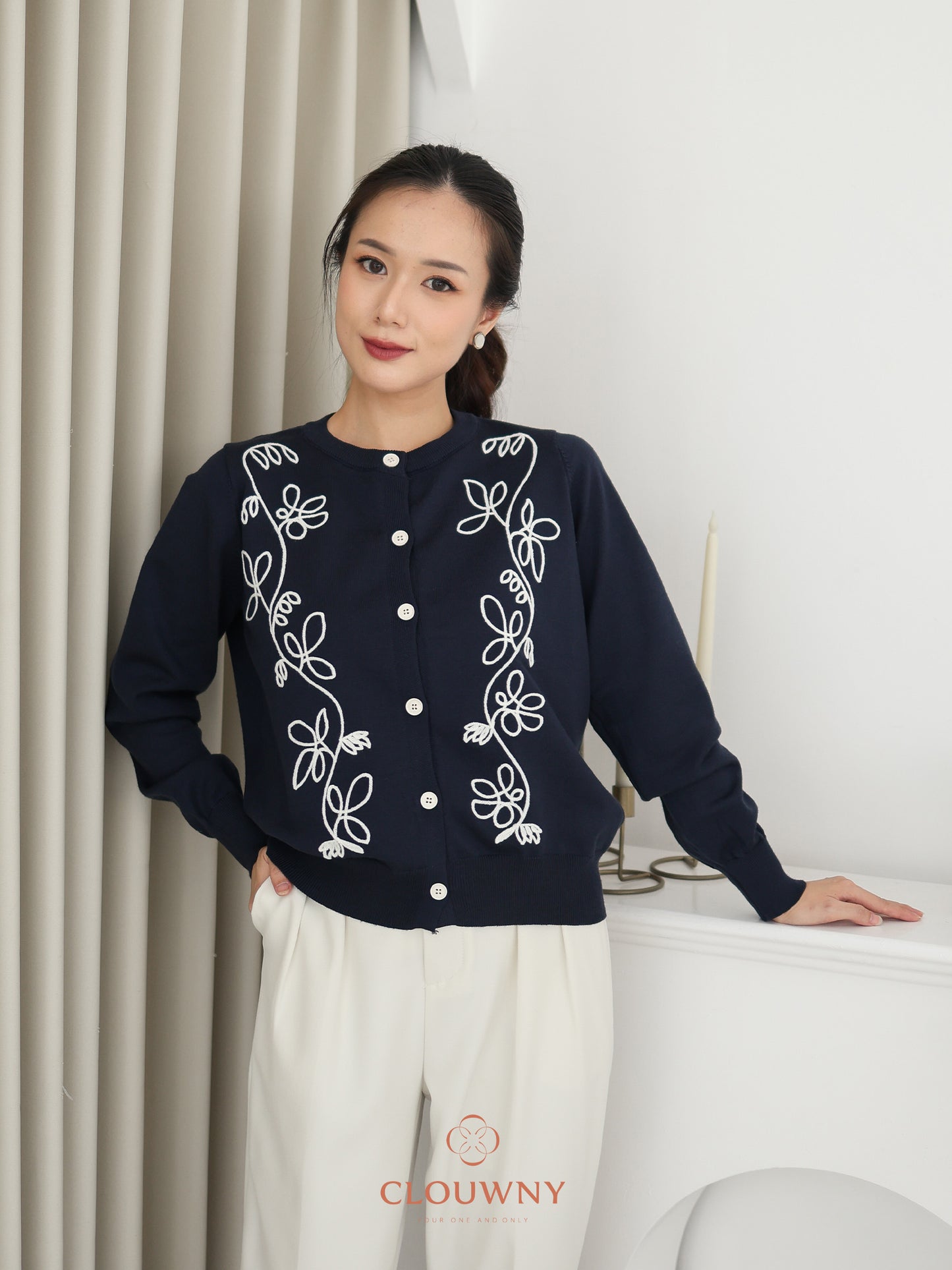 Brinda Button Cardigan - Navy