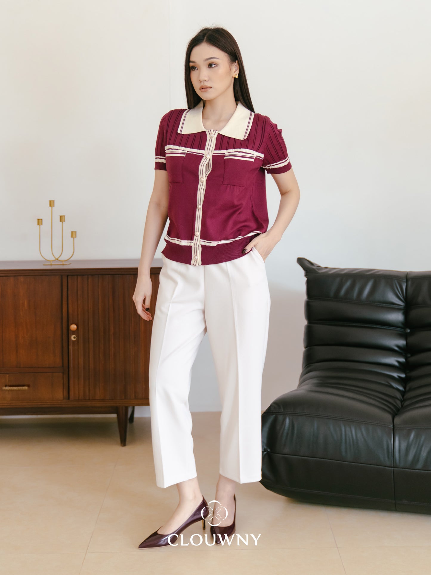 Pegi List Button Knit Top - Magenta