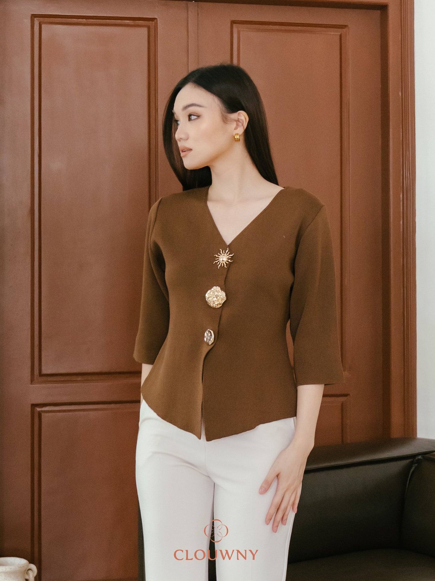 Helios Midisleeve Top - Coffee