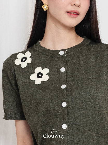Alen Flower Knit Top - Army