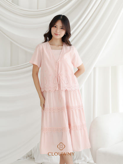 Katama Tiered Broderie Dress - Pink