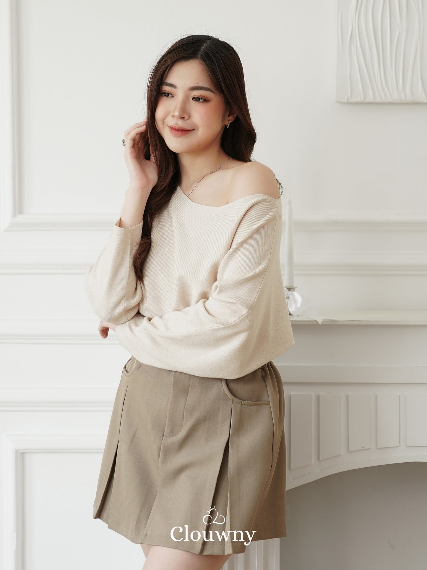 Beatrix Sabrina Knit Top - Cream