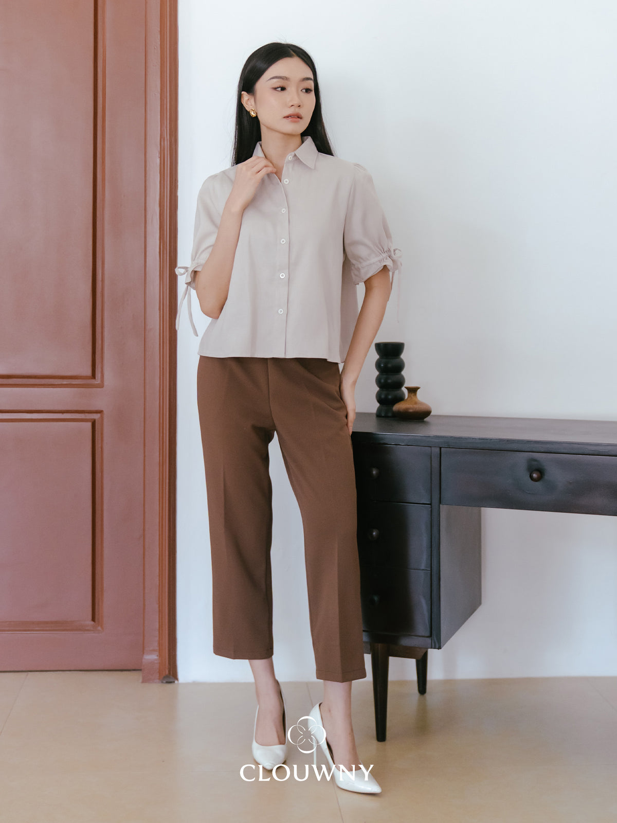 Osami Shirt Button Top - Khaki