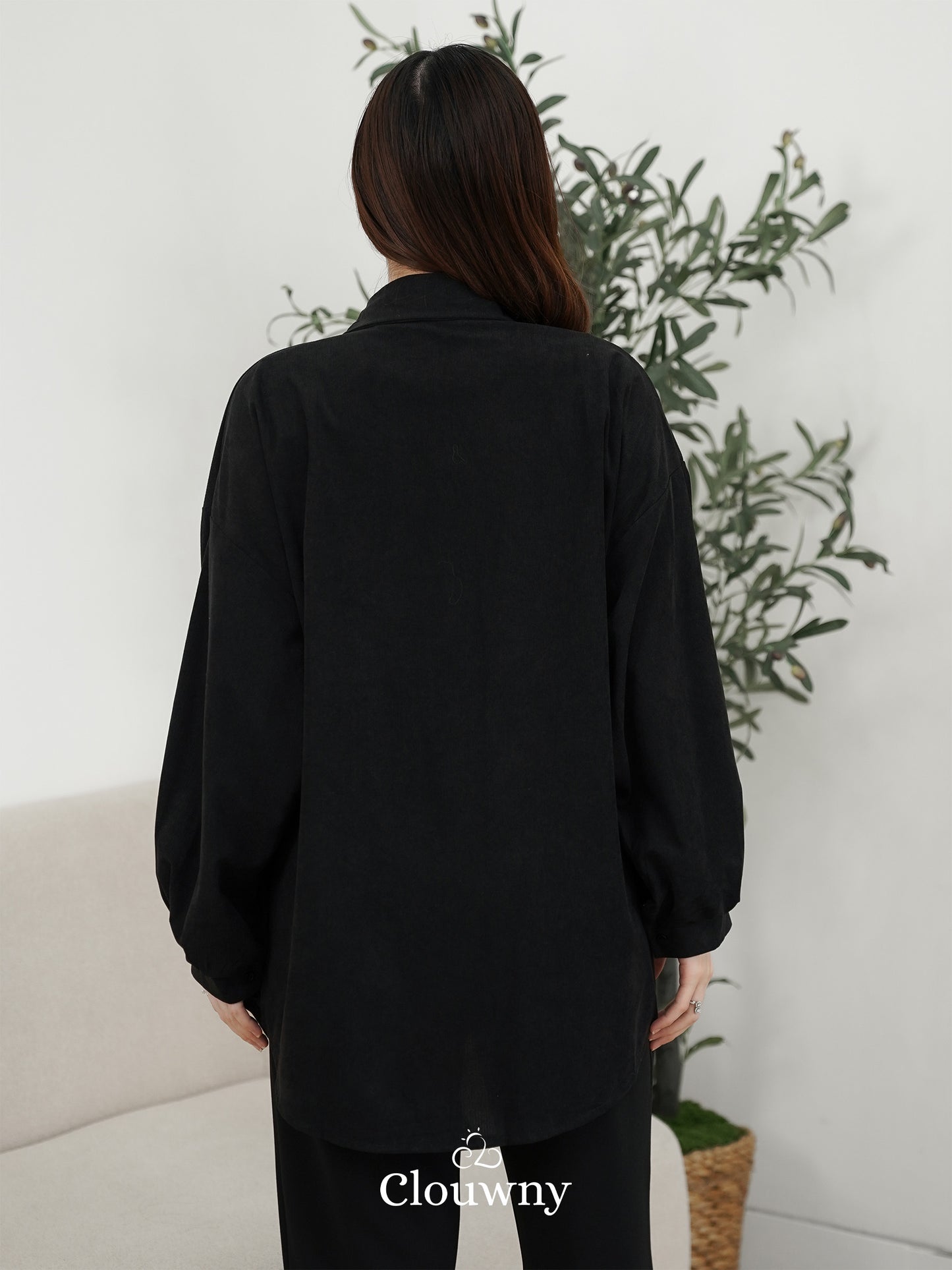 Marcia Corduroy Bow Shirt - Black