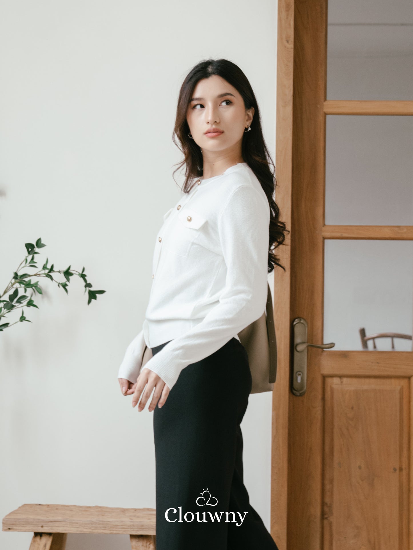 Pomp Button Top - White