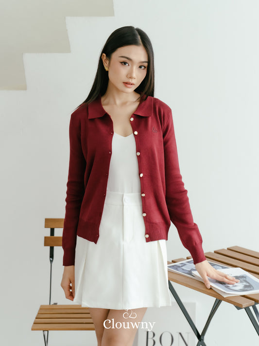 Nava Collar Knit Cardigan - Maroon