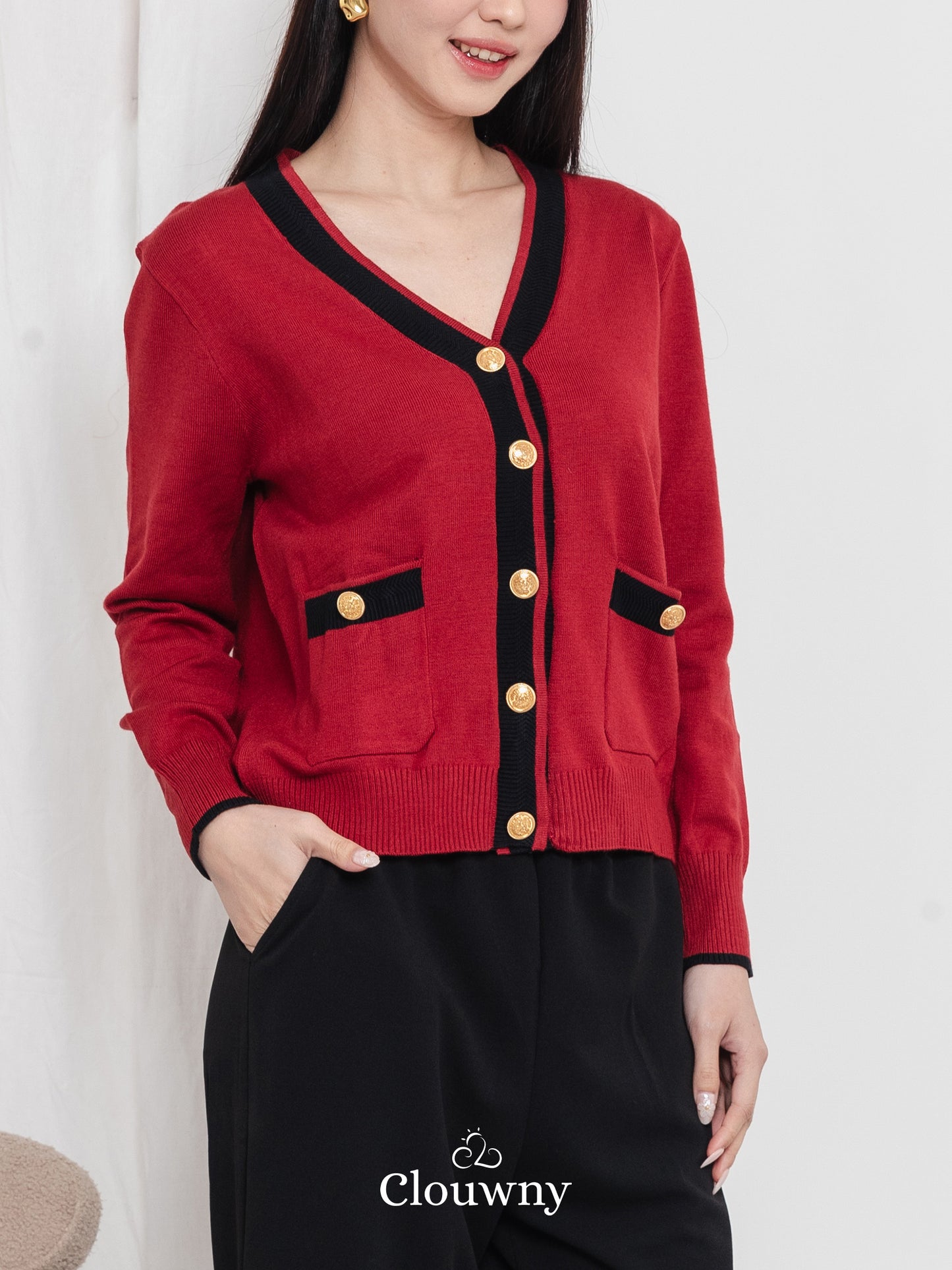 Morza Button Knit Cardigan - Maroon