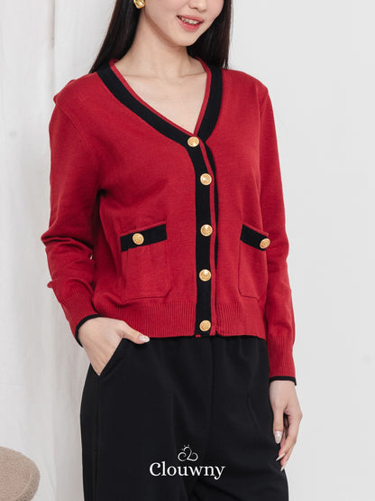 Morza Button Knit Cardigan - Maroon