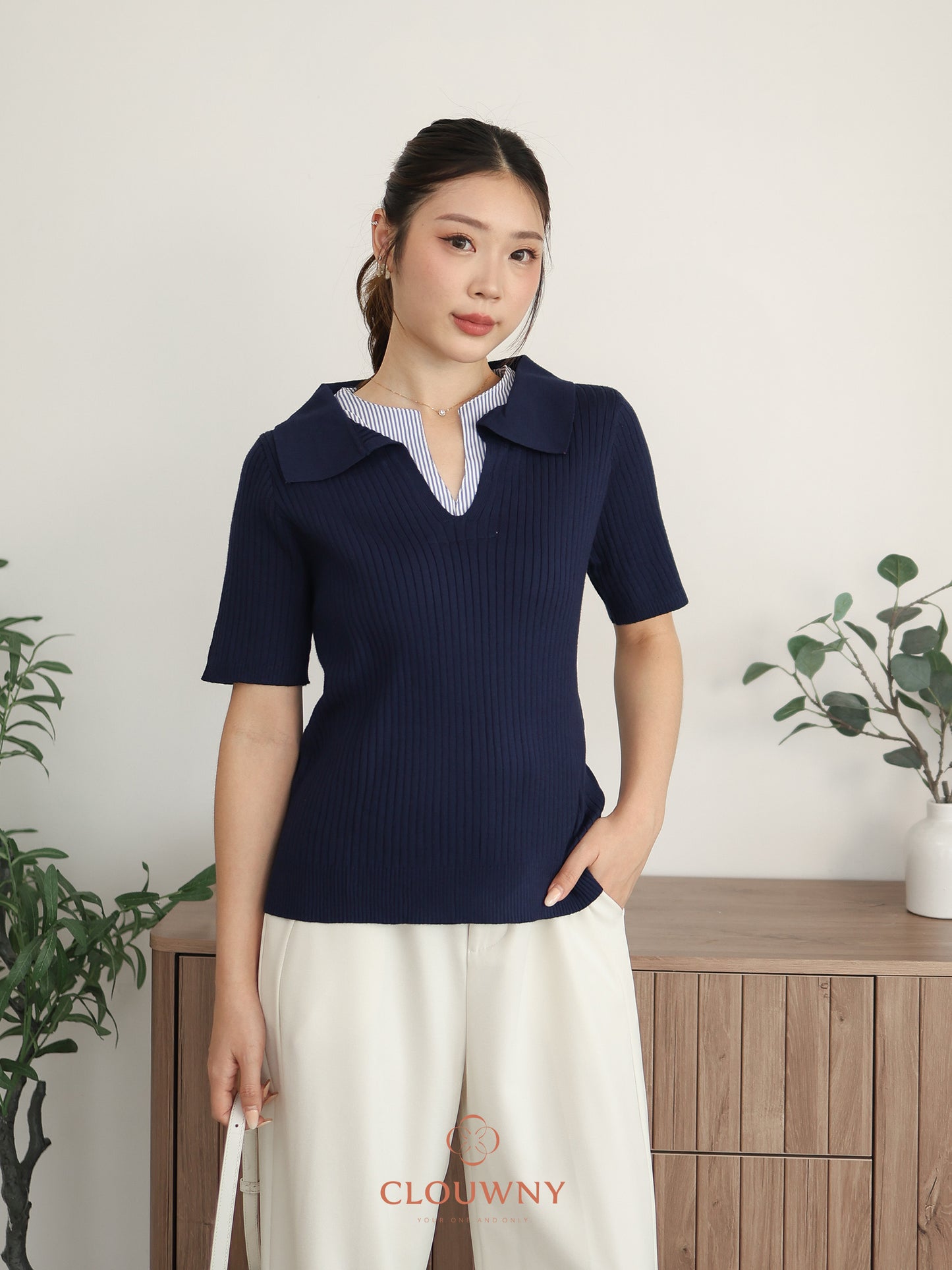 Raquel Combi Knit Top - Navy