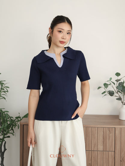 Raquel Combi Knit Top - Navy