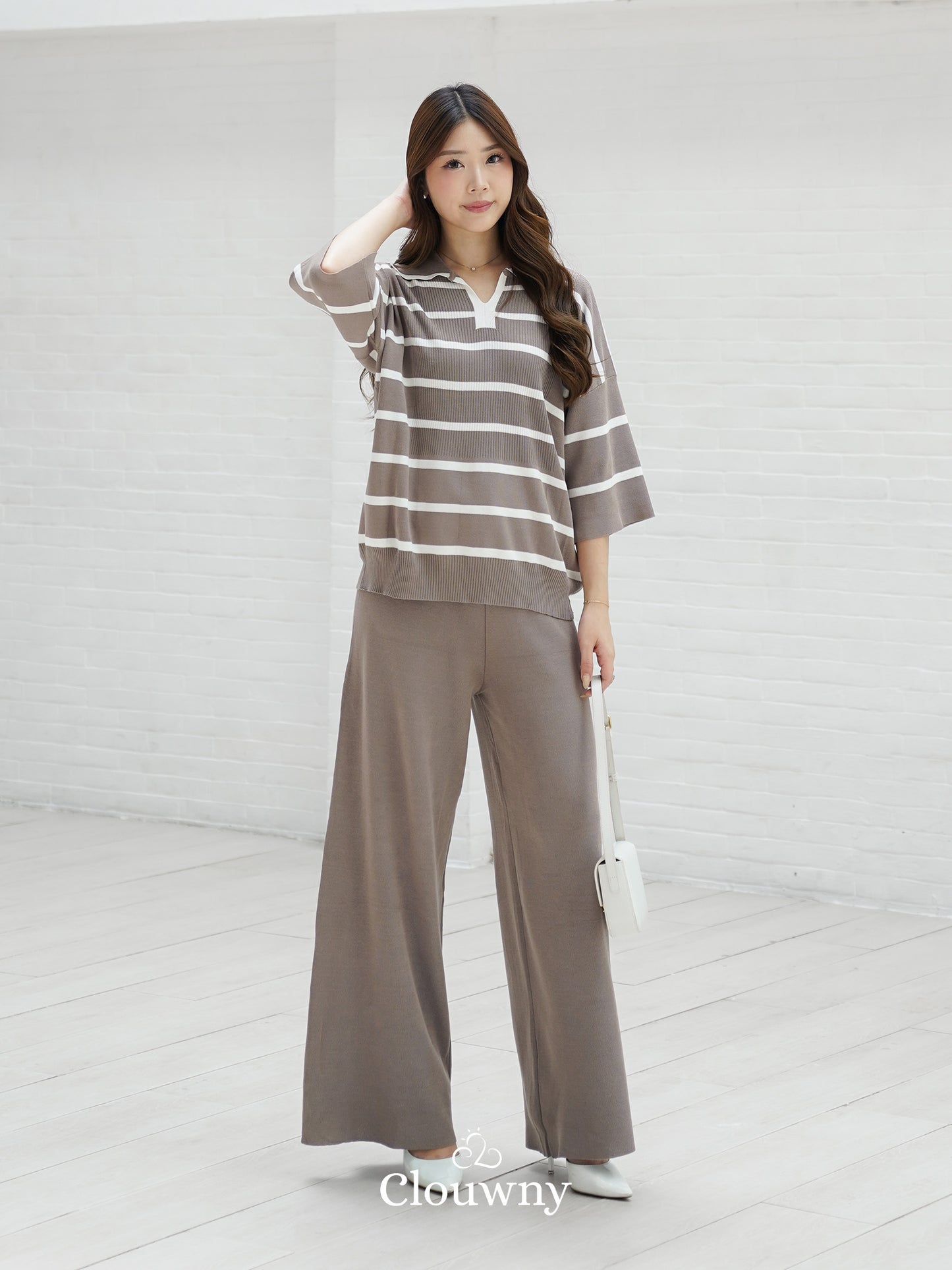 Set Garis-Garis Natasya - Krem