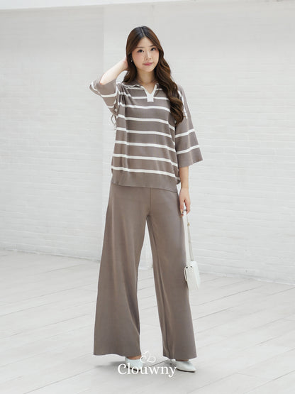 Set Garis-Garis Natasya - Krem