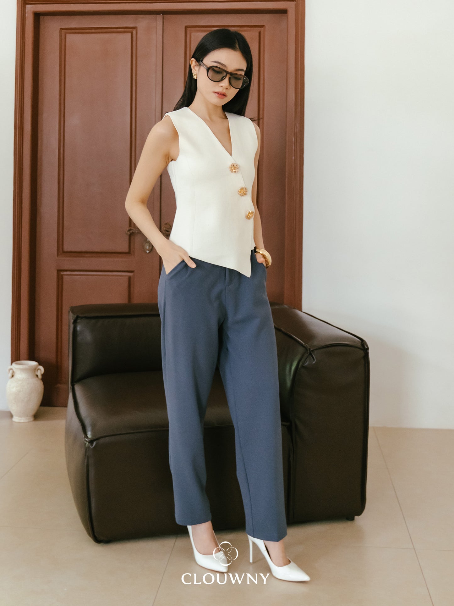 Bianca Asymmetric Vest - Cream