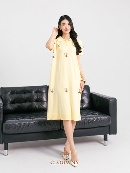 Anetha Flower Knit Dress - Yellow