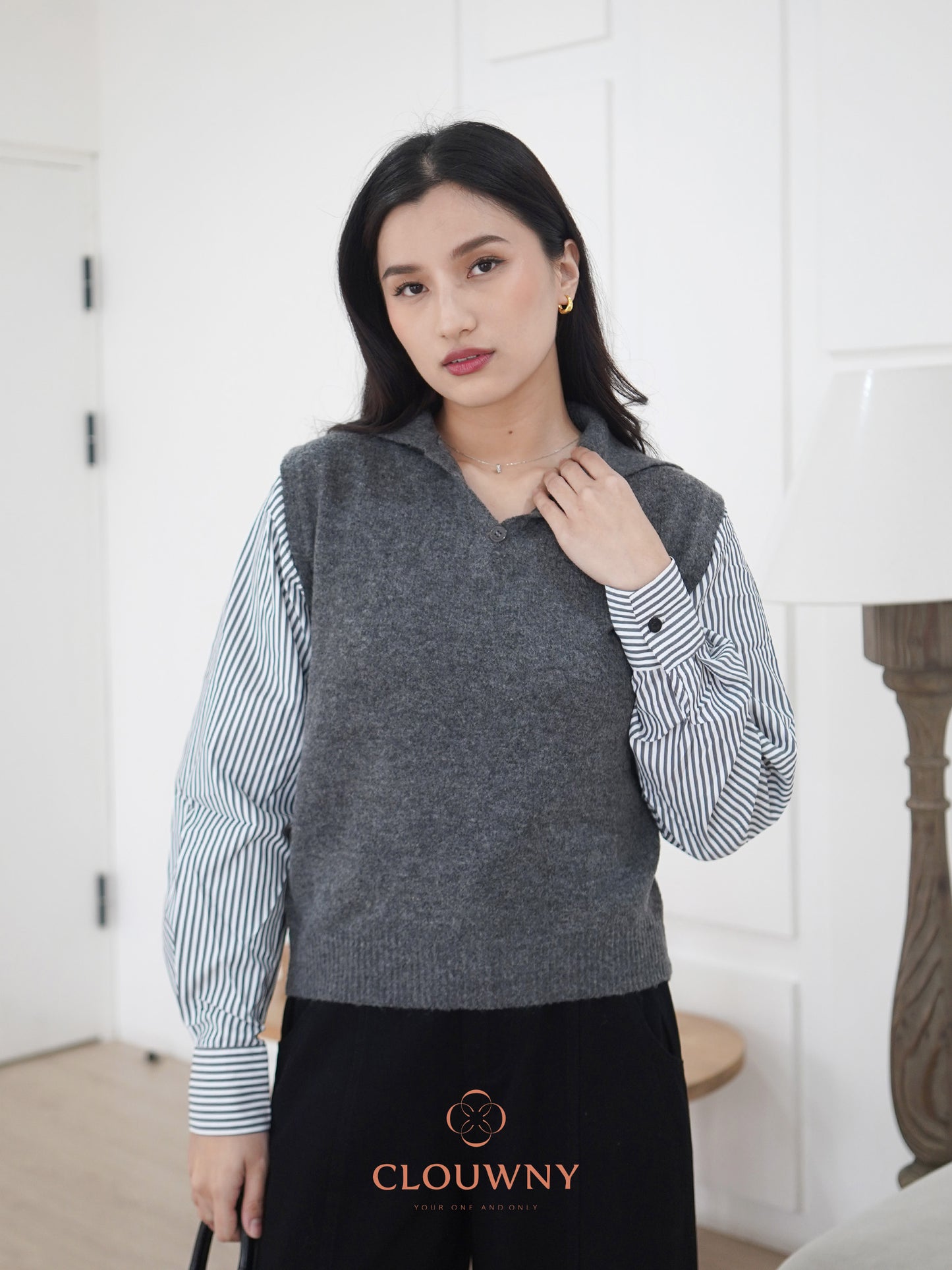 Enji Combi Stripes Top - Grey
