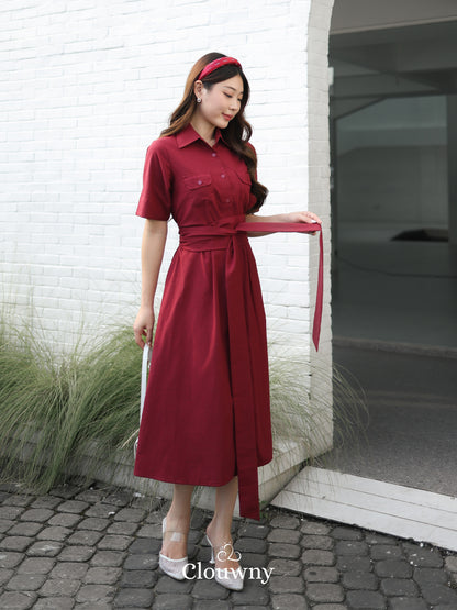 Standford Button Dress - Maroon