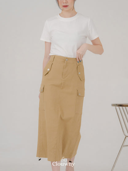 Dex Cargo Denim Skirt - Khaki