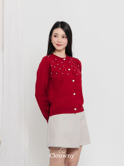 Anya Button Knit Cardigan - Maroon