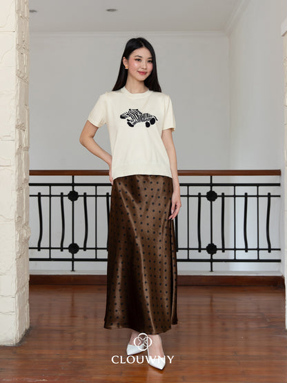 Polka Silk Flare Skirt - Coffee