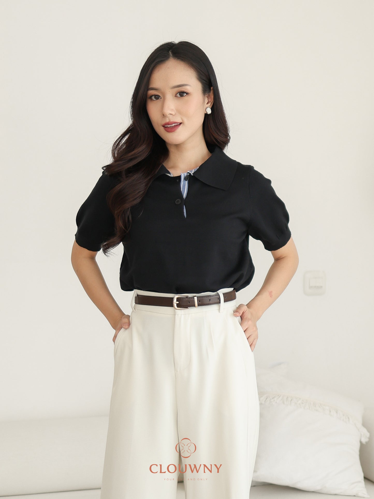 Hervia Double Button Knit Top - Black