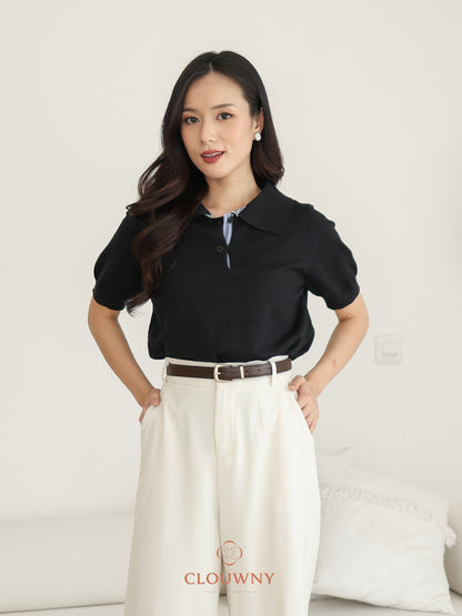 Hervia Double Button Knit Top - Black