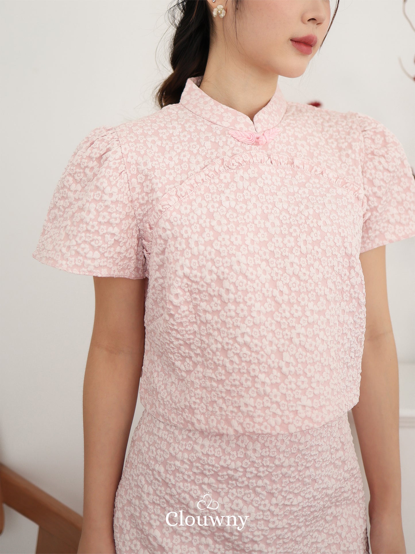 Keyta Ruffle Qipao Set - Pink