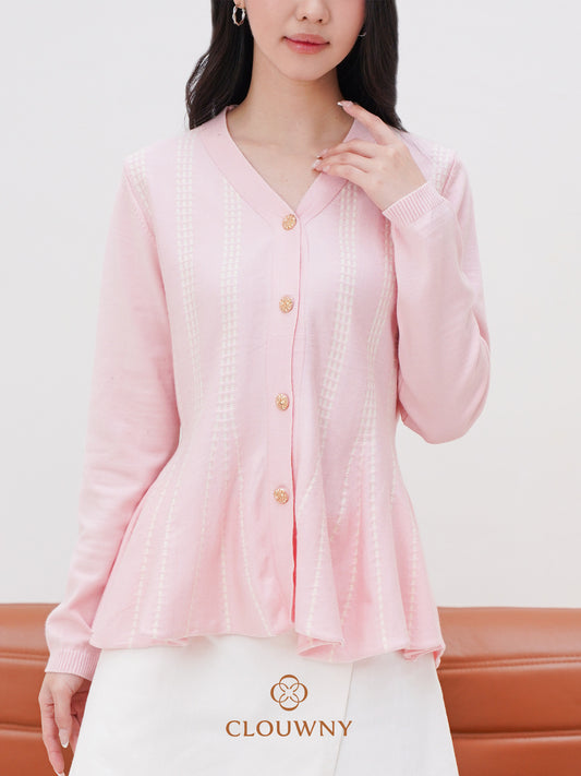 Aysel Peplum Knit Cardigan - Pink