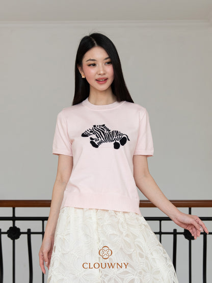 Zebra Knit Top - Pink
