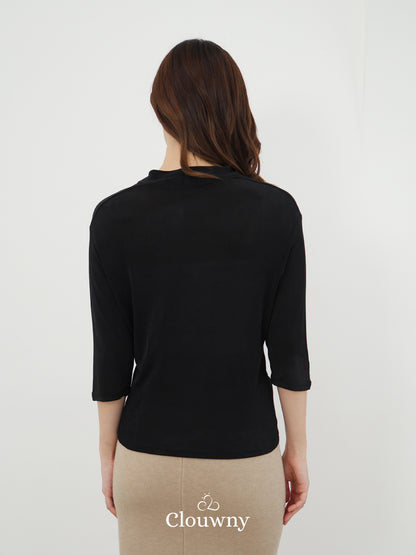 Alfreda Vneck Knit Top - Black