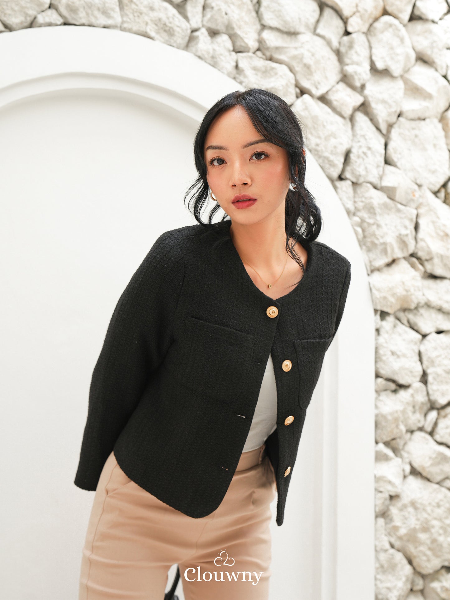 Davia Tweed Blazer - Black