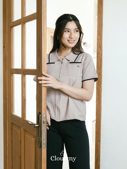 Mesa List Zipper Top - Beige