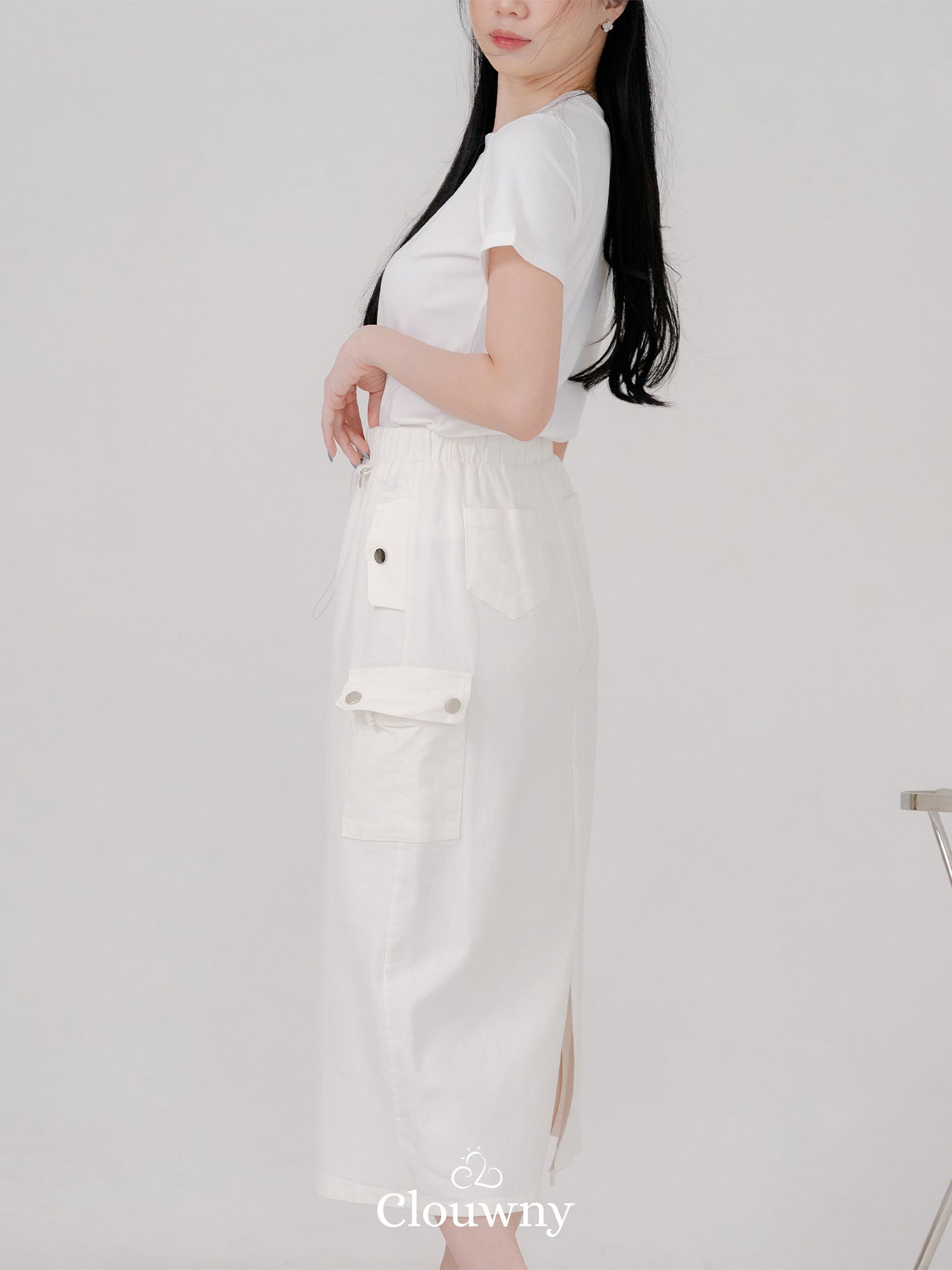 Kaze Cargo Denim Skirt - White