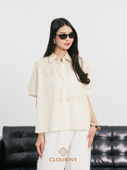 Kornelia Flower Embroidery Shirt - Yellow