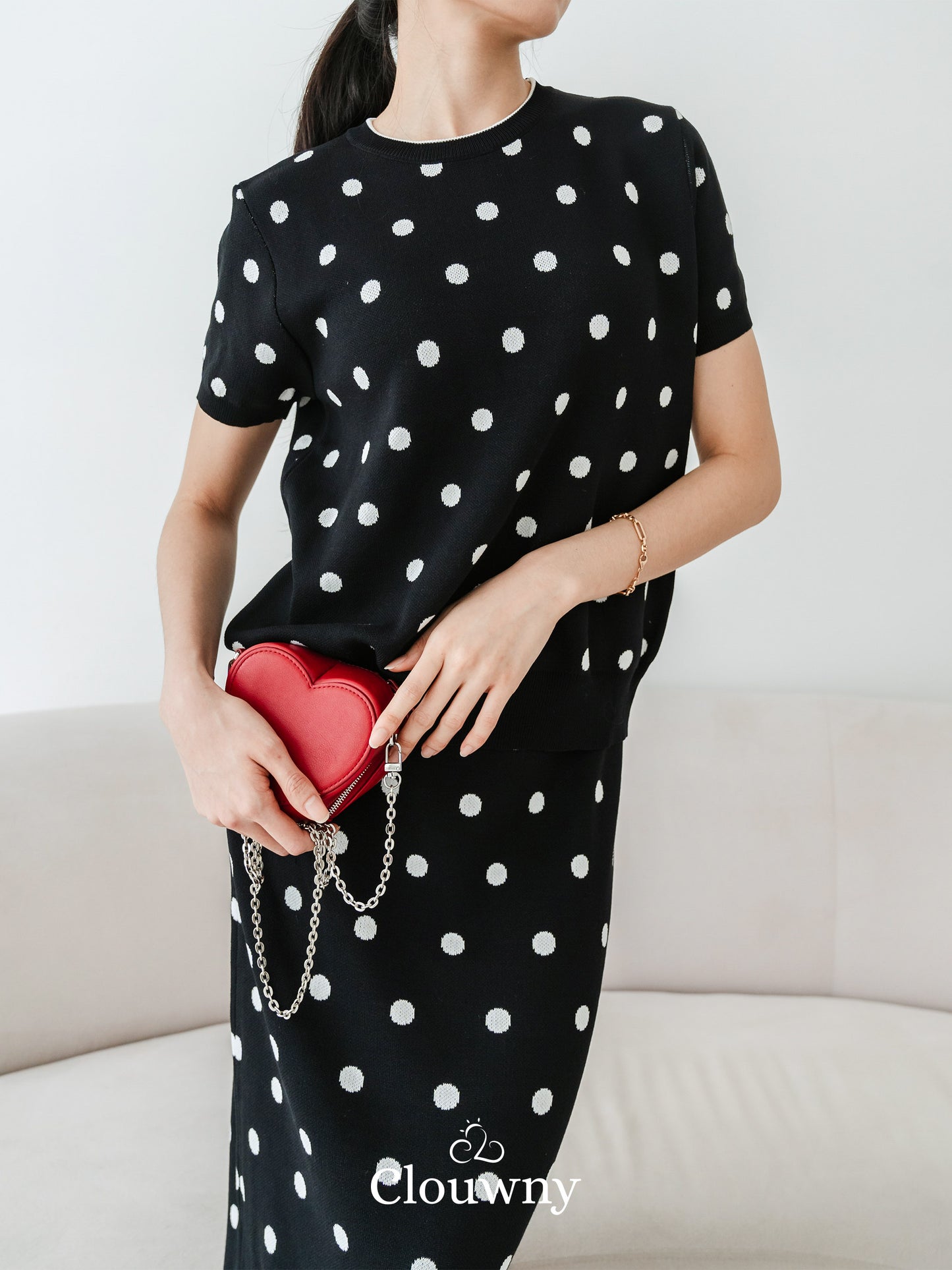 Moir Dot Knit Set - Black